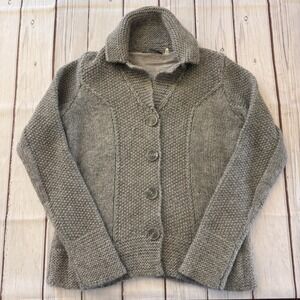 Elie Tahari 100% Alpaca Knit Cardigan Sweater Gray Womens Small Cozy Warm